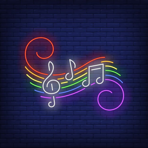 Notas musicales con letrero de neón de colores LGBT