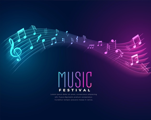 notas de neón brillantes y melodías de fondo musical para el vector temático de la fiesta disco