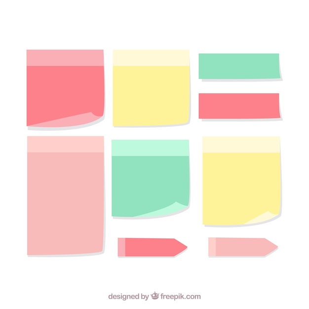 Vector gratuito notas de papel decorativas con diferentes colores y diseños
