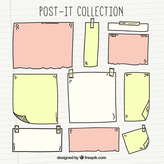 Notas de papel dibujadas a mano con diferentes tamaños