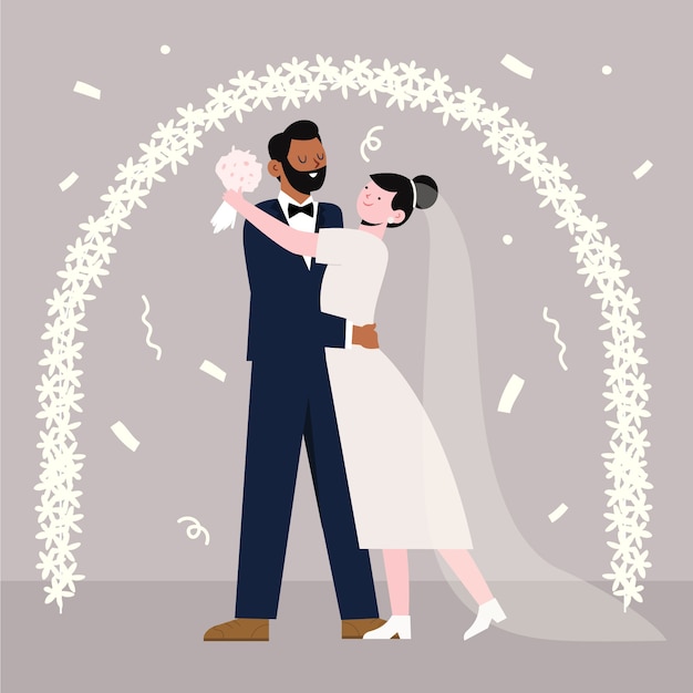 Vector gratuito novia y novio que se casan ilustrado