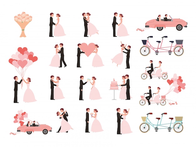 Vector gratuito novios e iconos casados