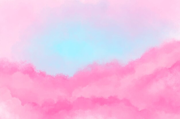 Nubes de algodón acuarela fondo rosa y azul.
