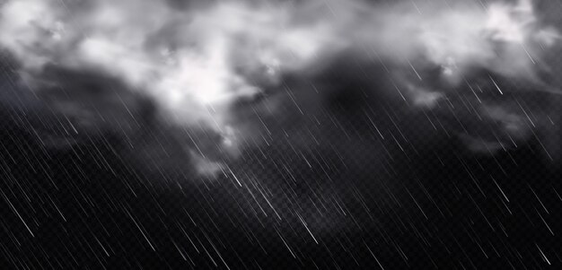 Nubes blancas, lluvia y niebla en el cielo