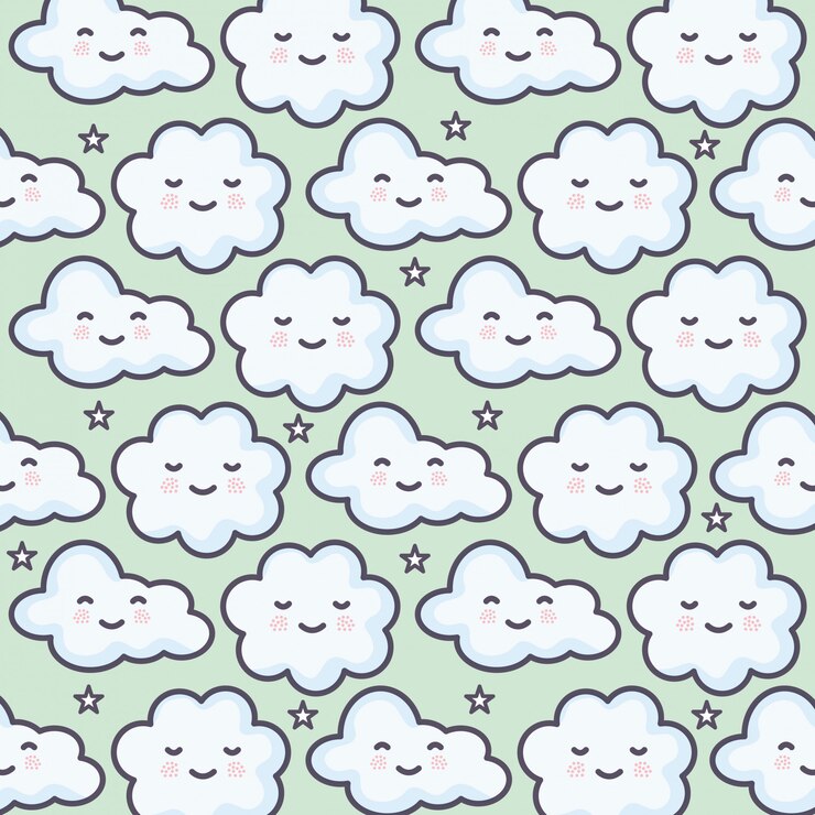 Vector gratuito nubes cielo clima kawaii personajes patrón