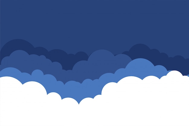 Vector gratuito nubes de estilo plano en fondo de tonos azules