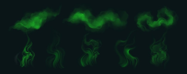 Nubes de humo verdes aisladas en el negro