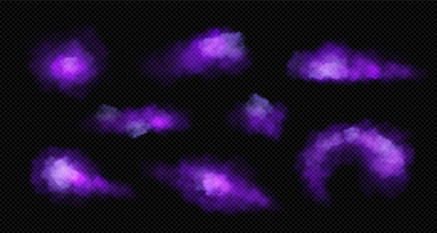 Vector gratuito nubes violetas de niebla de humo o vapor.