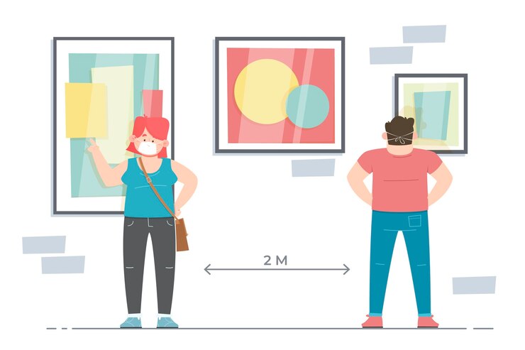 Vector gratuito nueva normalidad en museos