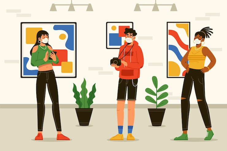 Vector gratuito nueva normalidad en museos
