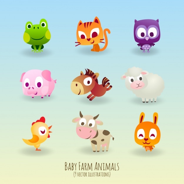 Vector gratuito nueve animales lindos