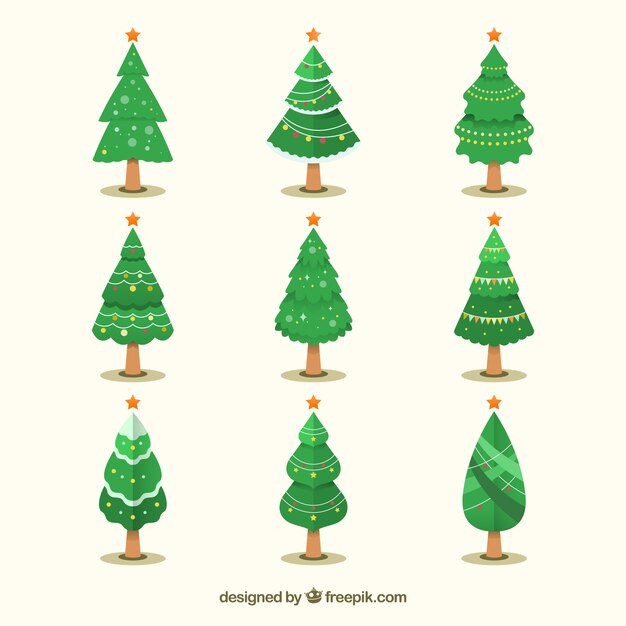 Nueve árboles de navidad en diferentes formas