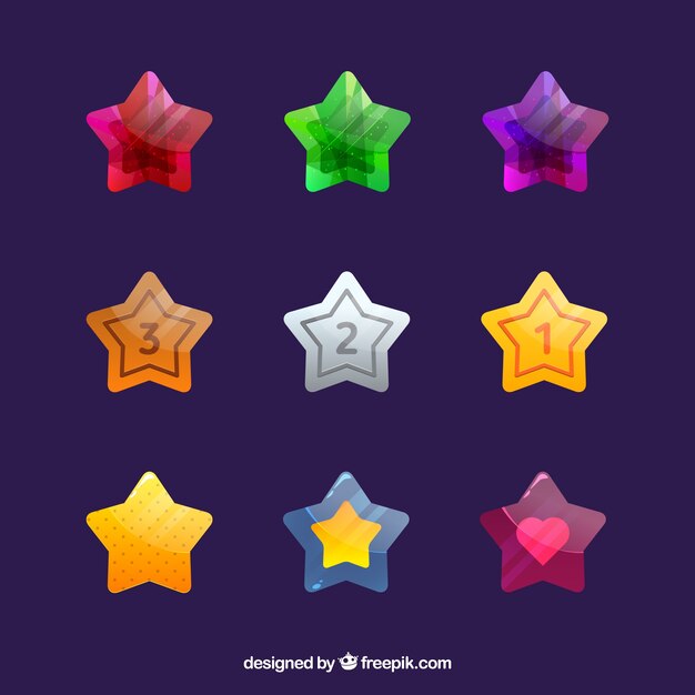 Nueve estrellas coloridas con números