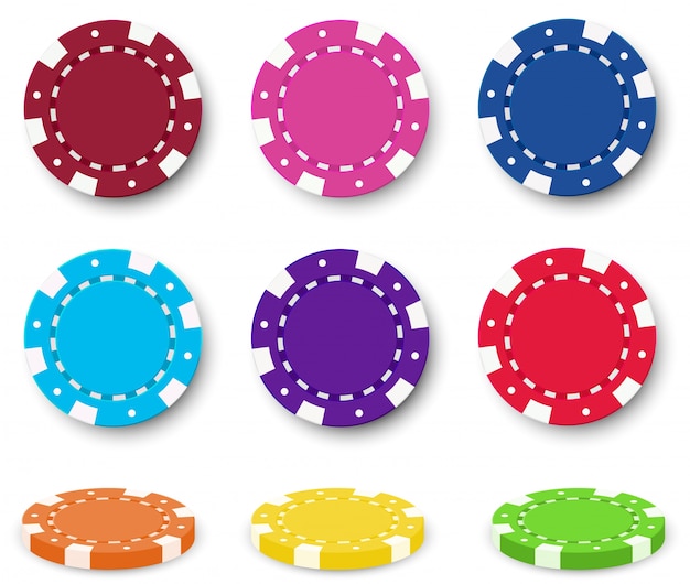 Nueve fichas de póquer coloridas