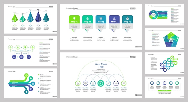 Vector gratuito nueve plantillas de diapositivas de trabajo en equipo