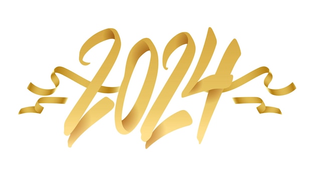 Vector gratuito nuevo año 2024 letras a mano composición caligráfica dorada diseño de vacaciones vectorial