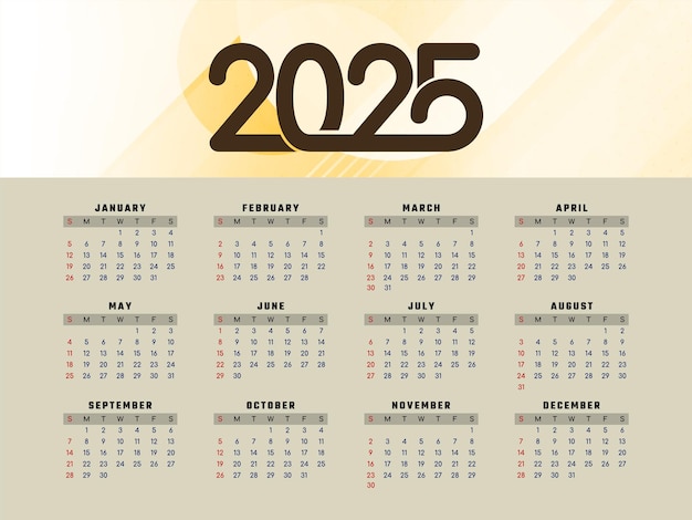 Nuevo año 2025 calendario anual fondo elegante