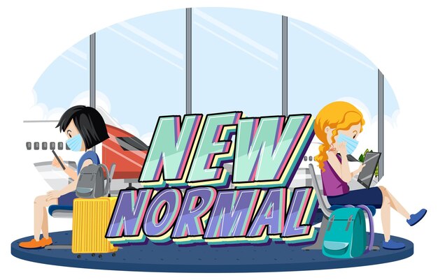Nuevo diseño de tipografía Normal con pasajeros esperando el embarque