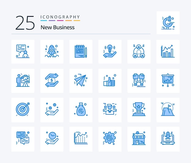 Nuevo paquete de íconos Business 25 Blue Color que incluye bulbo de empleado competitivo negocio seguro