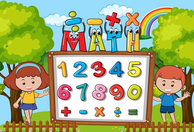 Número 0 a 9 con símbolos matemáticos