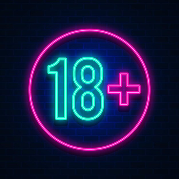 Número 18+ en estilo neón