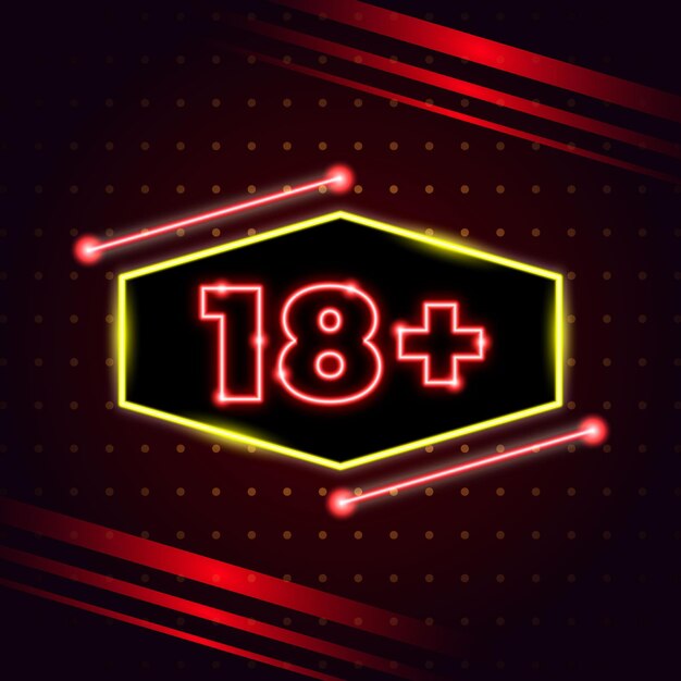 Número 18+ en estilo neón