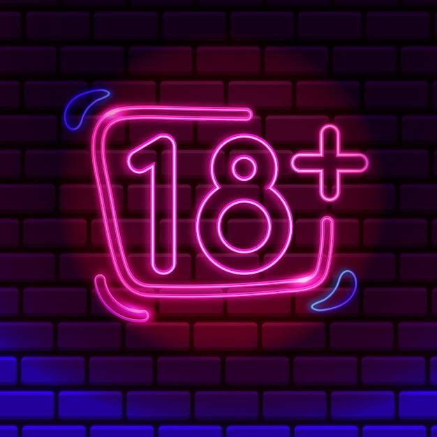 Número 18+ en estilo neón