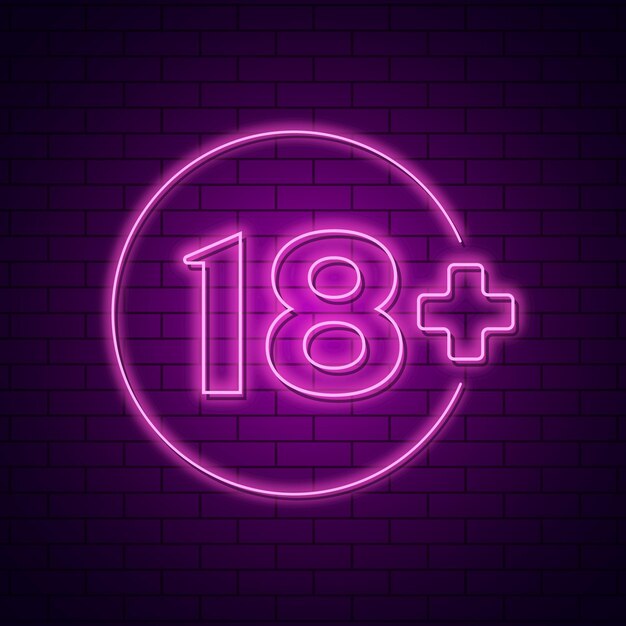 Número 18+ en estilo neón