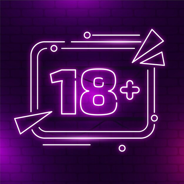 Número 18+ en estilo neón