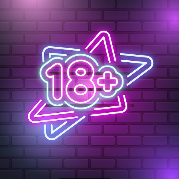 Número 18+ en luz de neón