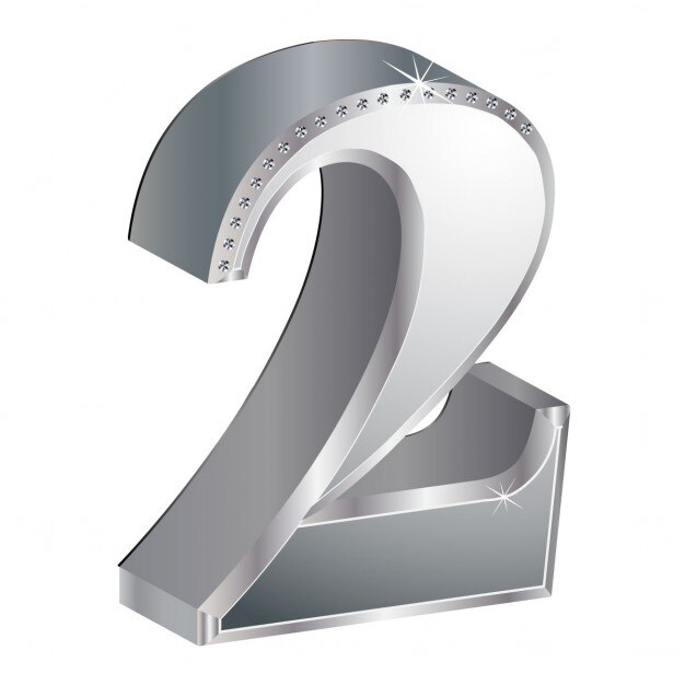 Número 2, 3d, metálico