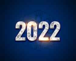 Vector gratuito número 2022 en fondo de año nuevo con efecto de texto plateado brillante