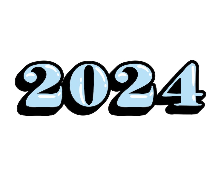 Vector gratuito número 2024 brillante estilo de ilustración aislado