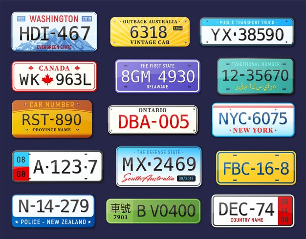 Número de coche realista con placas de matrícula de coche.
