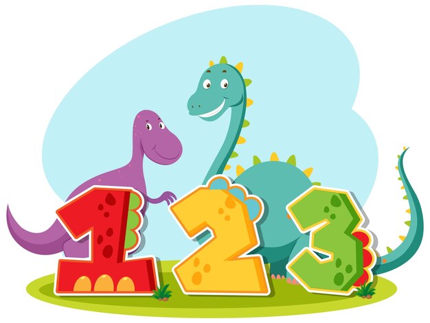 Número uno dos tres con dibujos animados de dinosaurios