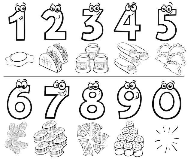 Dibujos Animados De Numeros Basicos Para Colorear Libro Vector