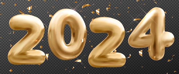 Números de oro 3d 2024 para tarjeta de felicitación de año nuevo