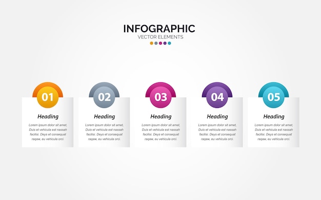 Números de plantilla de infografía horizontal empresarial 5 opciones o pasos