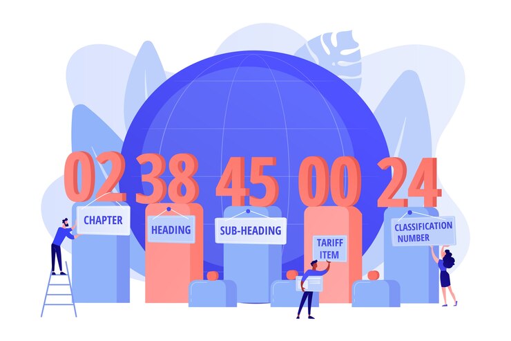 Vector gratuito números que significan explicación. clasificación del sistema armonizado, servicio de clasificación de códigos hts, concepto de clasificación de mercancías comerciales internacionales. ilustración aislada de bluevector coral rosado