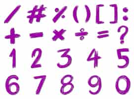 Vector gratuito números y signos en color púrpura