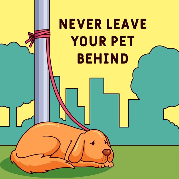 Nunca deje a su mascota detrás de la ilustración con un perro