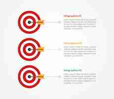 Vector gratuito objetivos o concepto infográfico de objetivos comerciales para presentación de diapositivas con balance de forma de pila vertical lista de 3 puntos con ilustración de vector de estilo plano