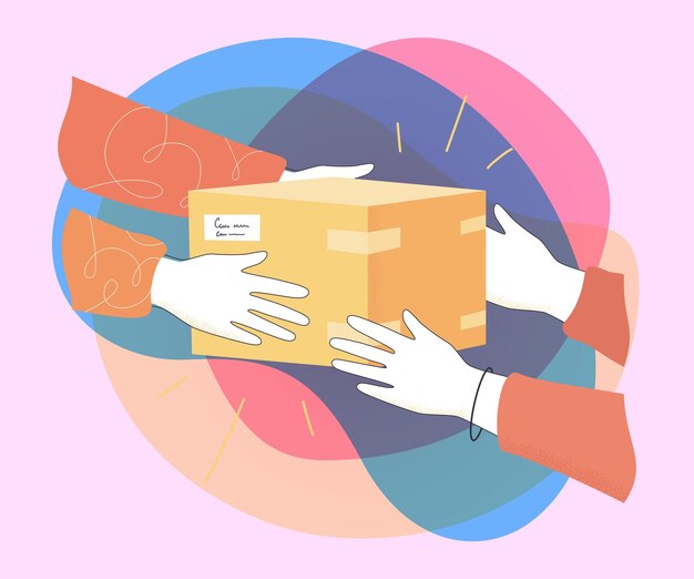 Objeto en caja de cartón entregado de manos a clientes