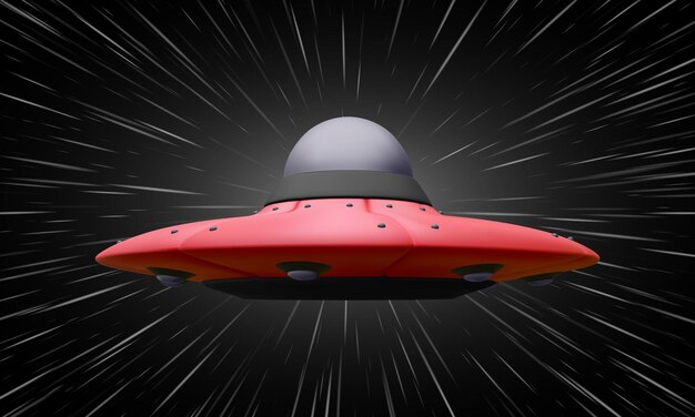Objeto volador no identificado 3d vuela a través de las galaxias. ilustración