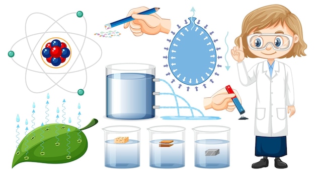 Vector gratuito objetos de experimentos científicos con globos.