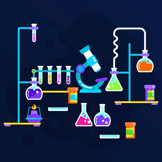 Objetos de laboratorio de ciencias de la acuarela