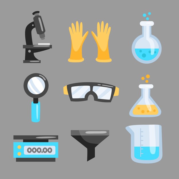 Objetos de laboratorio de ciencias aislados sobre fondo