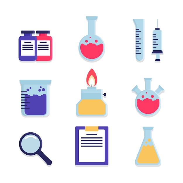 Vector gratuito objetos de laboratorio de ciencias ilustrados