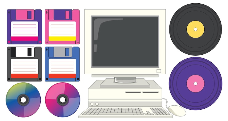 Vector gratuito objetos retro y dispositivos electrónicos.