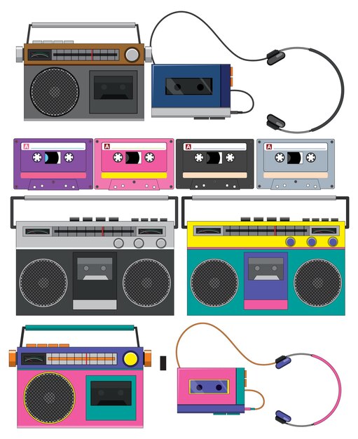 Objetos retro y dispositivos electrónicos.